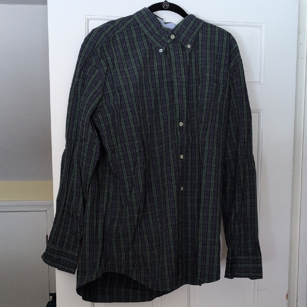 Green and Black Striped Men's Shirt